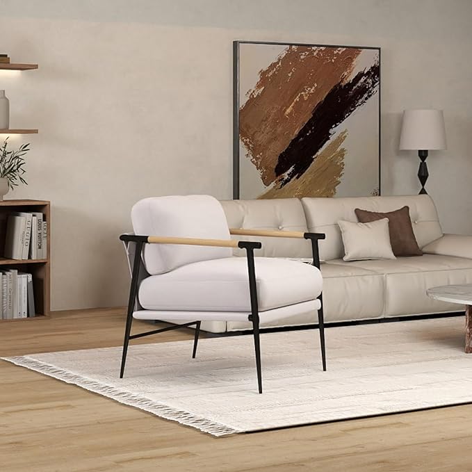 DUOMAY Mid-Century Modern Accent Chair, Soft Linen Upholstered Lounge Reading Chair with Metal Legs Comfy Lightweight Livinig Room Chair Armchair for Home Bedroom, Beige
