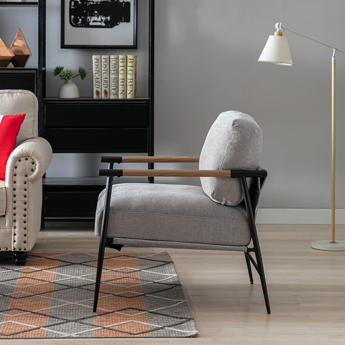 LukeAlon Mid Century Chenille Accent Chairs Set of 2, Ultra Soft Living Room Chairs with Metal Legs Modern Armchairs Upholstered Lounge Leisure Chairs for Bedroom Reception Area, Grey