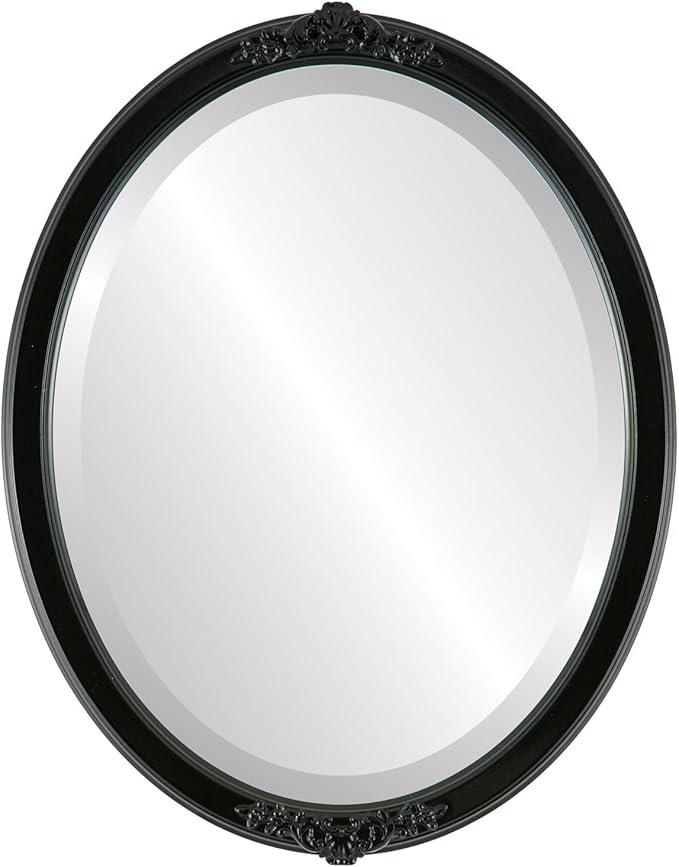 OVALCREST Oval Beveled Wall Mirror for Home Decor - Athena Style - Gloss Black - 26" x 20" Outside Dimensions