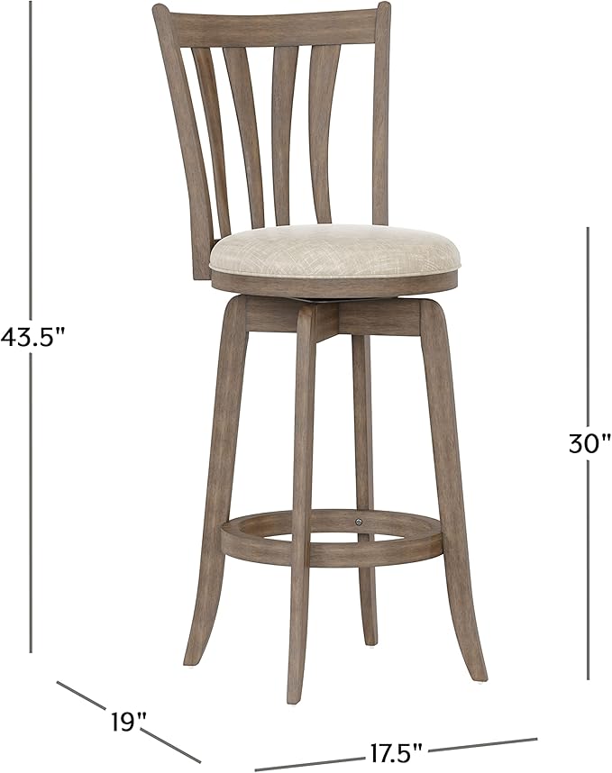 Hillsdale 29.5" Savana Wood Swival Bar Height Stool, Brown Gray