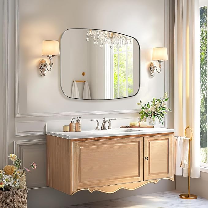 ANDY STAR Brushed Nickel Bathroom Mirror, 30x36’’ Oblong Mirror with Stainless Steel Metal Frame, Silver Oval Vanity Mirror for Over Sink, Modern Anti Rust Wall Mounted