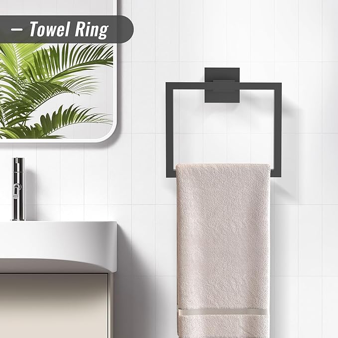 YACVCL 5 Pieces Matte Black Bathroom Hardware Accessorie Set 23.6 Inch Towel Bar Set SUS304 Stainless Steel Towel Rack&Holder Set for Bathroom,Toilet Paper Holder with Shelf Wall-Mounted