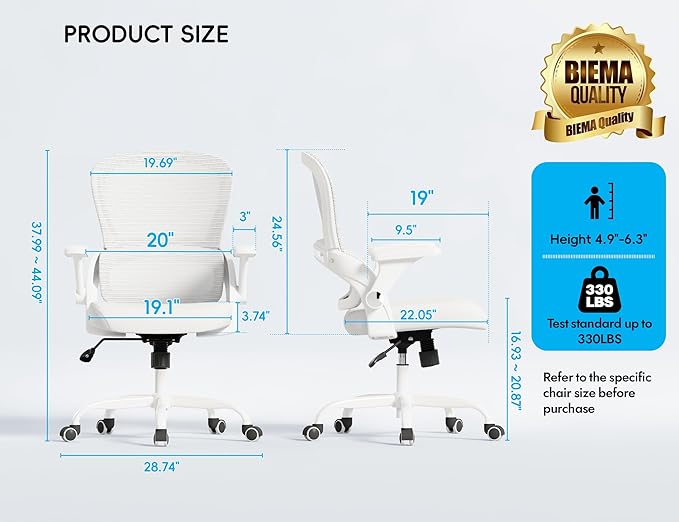 TRALT Office Chair - Ergonomic Office Chair with Back Support, Home Office Desk Chairs, Comfy Desk Chair, Computer Chair, 330lbs Wide Seat Big and Tall Office Chairs for Gamers(White)