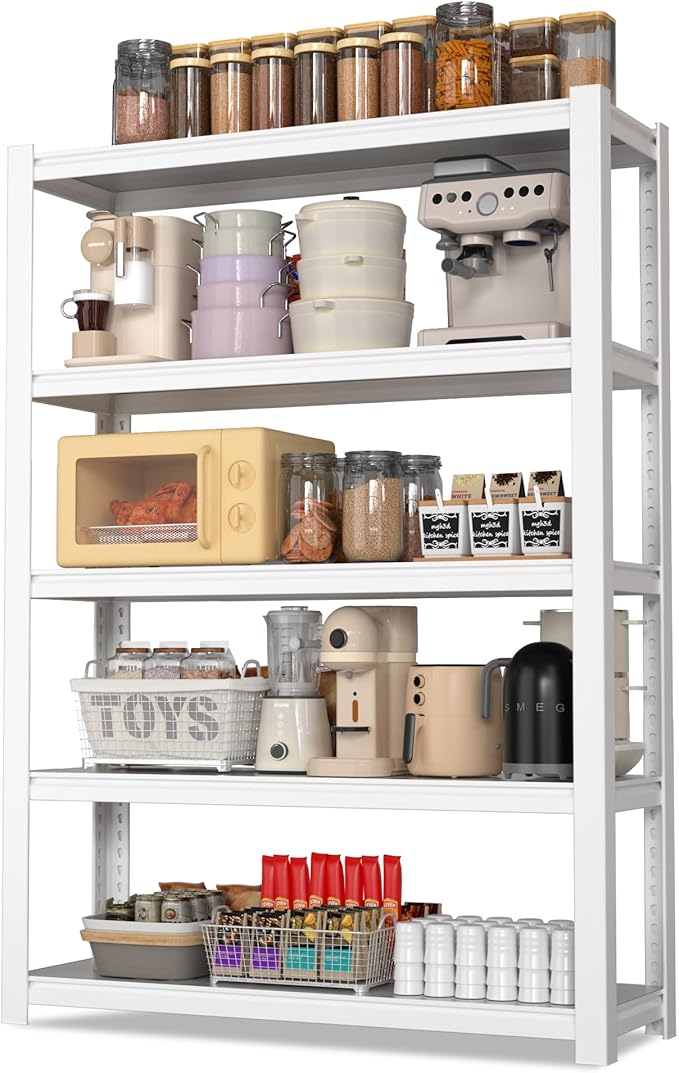 WORKPRO 3000lbs 5-Tier Shelving Unit, 72" H Adjustable Storage Shelves, Boltless Garage Shelving Unit for Garage, Kitchen, Durable Scratch-Resistant Panels, White
