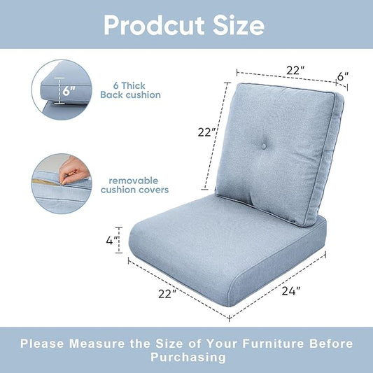 Outdoor Chair Cushions 3 Packs - Outside High Back Thick Water-Resistant Cushion 22x24 with Zipper Cover for Patio Glider Rocking Chairs Loveseat Couch – Baby Blue/Buckle