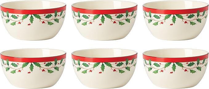 Lenox 893492 Holiday 6-Piece Dessert Bowl Set, Christmas Dinnerware, Hosting