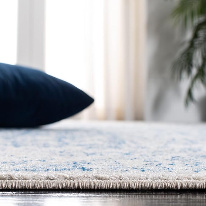 SAFAVIEH Evoke Collection 6'7" x 9' Ivory / Navy EVK256N Oriental Distressed Non-Shedding Living Room Bedroom Dining Home Office Area Rug
