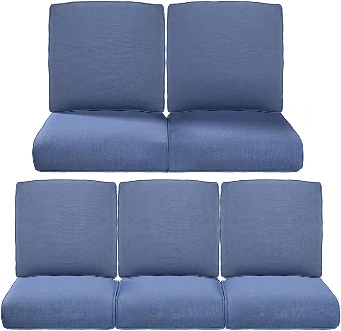 Pop 22x25/22x24 Outdoor Cushions for Patio 5 Piece Set - Set of 5 Water-Resistant Replacement Cushion for Wicker Dining Rocking Chairs Loveseat Couch Sectional Sofa - Navy Blue/Classic