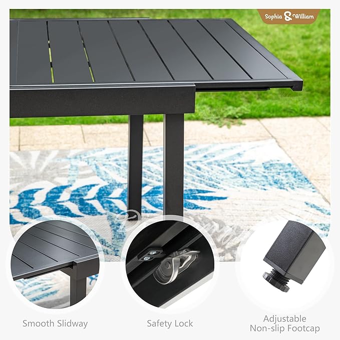 Sophia & William 9 Pieces Expandable Patio Dining Set, Extendable Rectangular Patio Table and Chairs Set for 8, Metal Outdoor Table and Rattan Chairs, All Weather Outdoor Dining Set