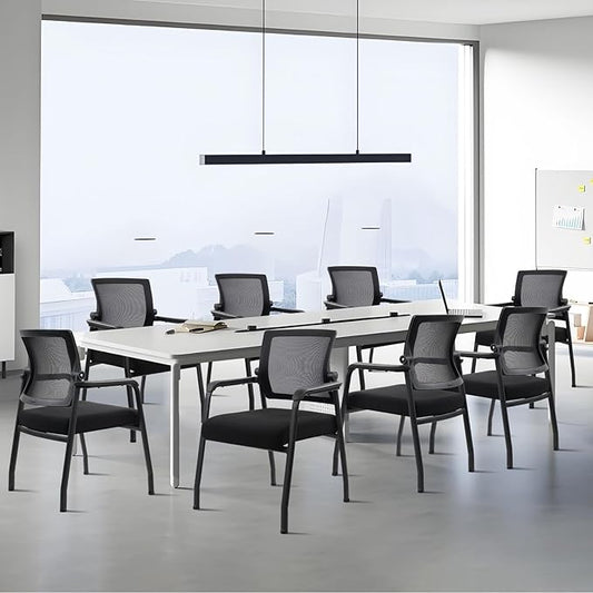 4PK Office Guest Chairs No Wheels | Ergonomic Lumbar Support and Thicked Seats Cushion, Desk Chair with Adjustable Mesh Back for Waiting Room School Church Reception,Black