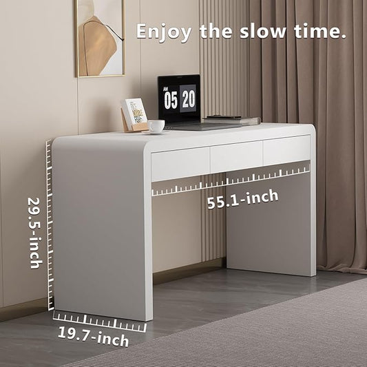 Dongge White Computer and Gaming Desk with Drawers.Home Office desks for Bedroom.Wooden Kids' Writing Table.Three-Layer Lacquered Thick Wooden Board Work Desk That can be Used as a Vanity