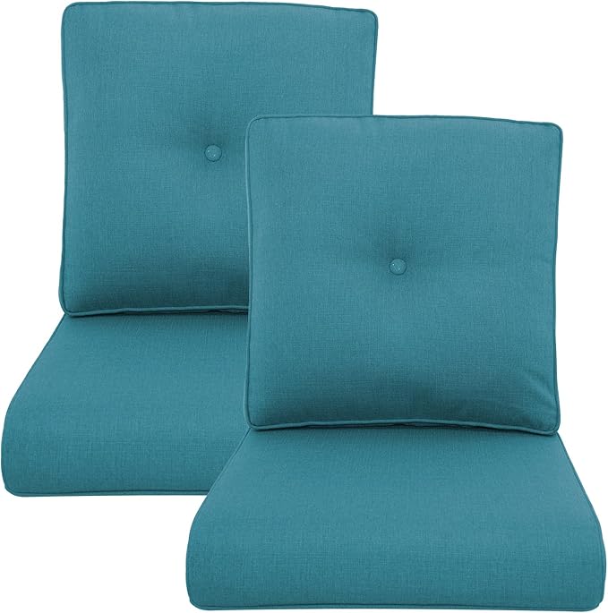 Outdoor Wicker Chair Cushions 2 Packs - Outside High Back Thick Water-Resistant Cushion 22x24 with Zipper Cover for Patio Glider Rocking Chairs Loveseat Couch – Peacock Green/Buckle