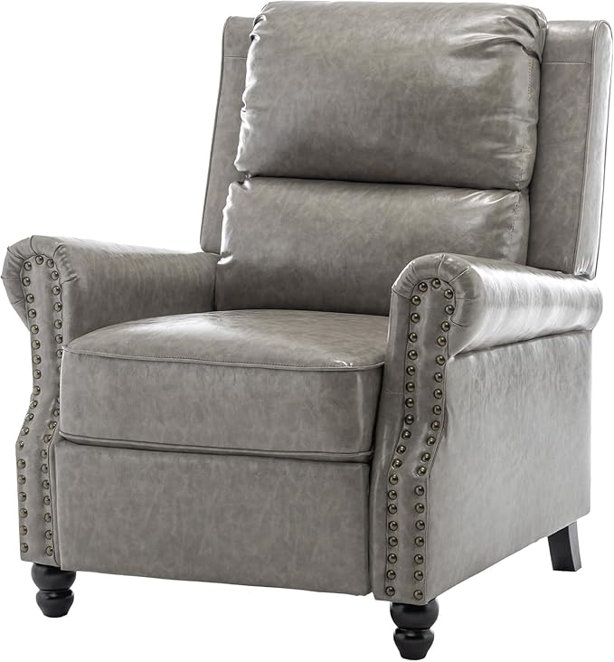 UIXE Faux Leather Recliner Chair, Pushback Armchair Overstuffed Accent Chair for Living Room, Rivet Trim Club Chair Home Theater Single Sofa Bedroom Side Reading Seat - Gray