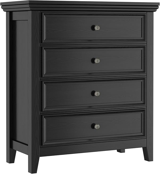Black Dresser for Bedroom,Modern Storage Cabinet with 4 Drawer Chest for Living Room, Office, Hallway