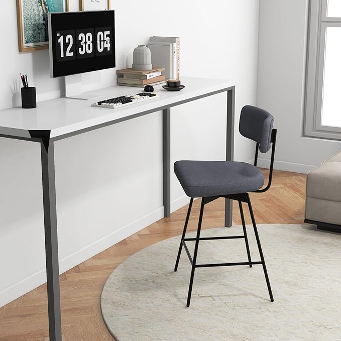 COSTWAY Bar Stools Set of 4, 25” Upholstered Counter Height Bar Stools with Back, 360° Swivel Dining Chairs with Heavy-Duty Metal Legs and Footrests, for Kitchen Island, Dining Room, Bar (4, Grey)