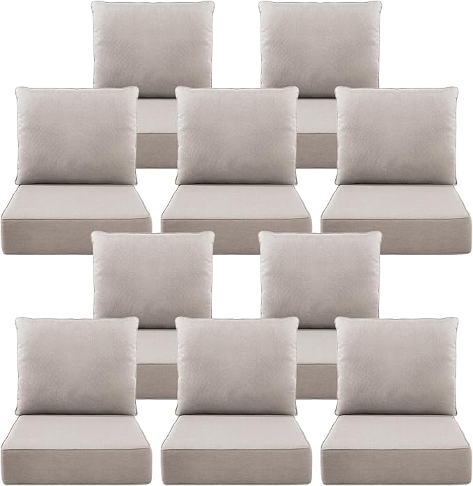 Luxury 6" Outdoor Cushions for Patio Furniture, 24x24x6" Thick Seat Cushion Set of 10, Fade Resistant Couch Chair Replacement Cushions High Density Deep Wicker Chair Cushion w/ Removable Cover, Beige