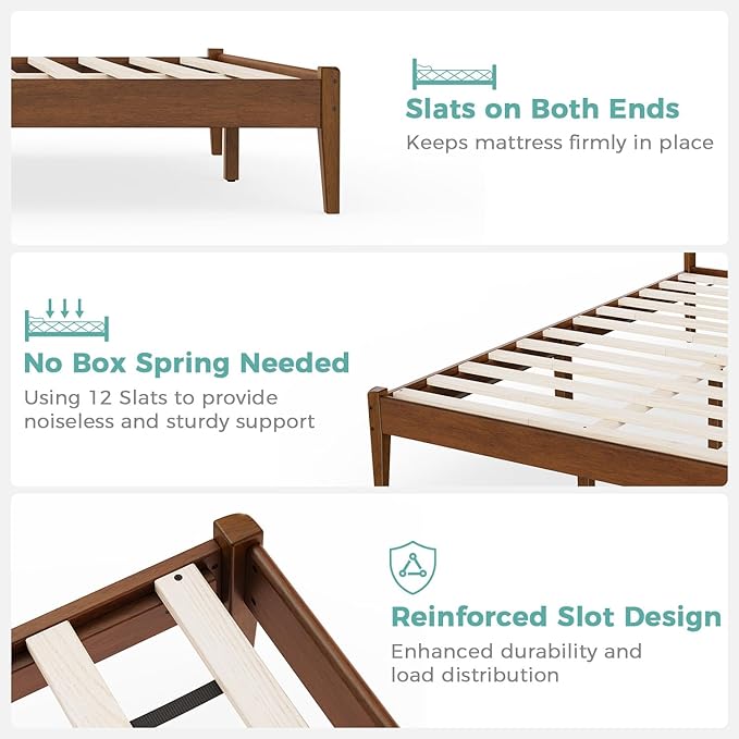 Full Size Bed with Headboard, Mid Century Malaysian Oak Bed, Wooden Platform Bed Frame with Storage, No Box Spring Needed, Easy Assembly, Full Size, Antique Espresso