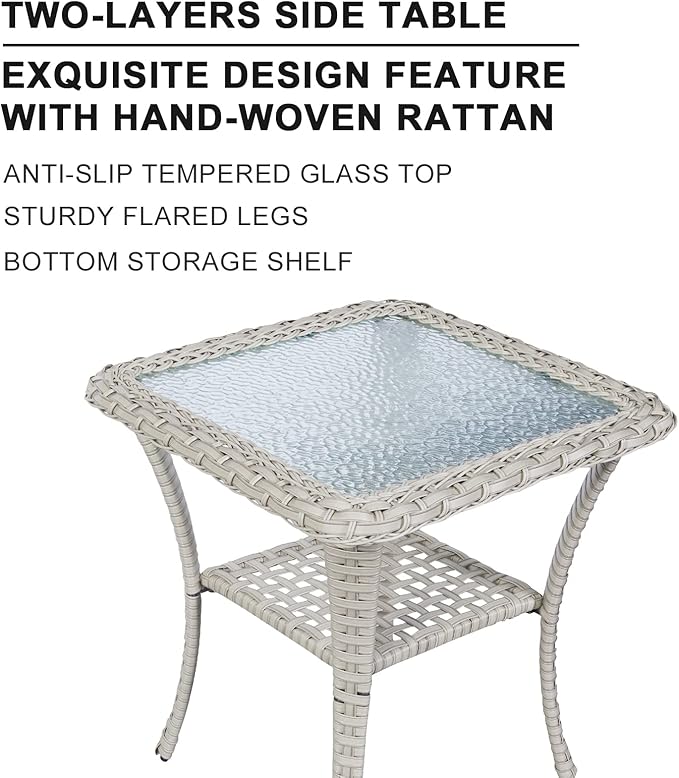 HUMMUH Swivel Patio Chair 3 Piece PE Wicker Patio Furniture Set with Rocking Chairs and Side Table Outdoor Bistro Set for Porch,Garden,Deck,Poolside