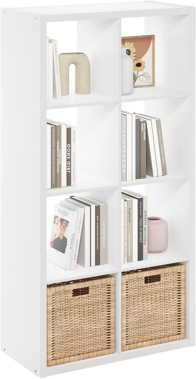 Furinno Cubicle Open Back Decorative Cube Storage Organizer, 8-Cube, White