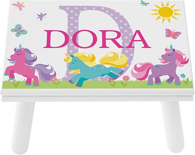 Let’s Make Memories Personalized My Own Name Step Stool - Children’s Step Stool - Sturdy Wood – Non-Toxic Paint, Sealer - Unicorn Design - White - 14’Wx9.25”Lx8.75”H - Ages 3+