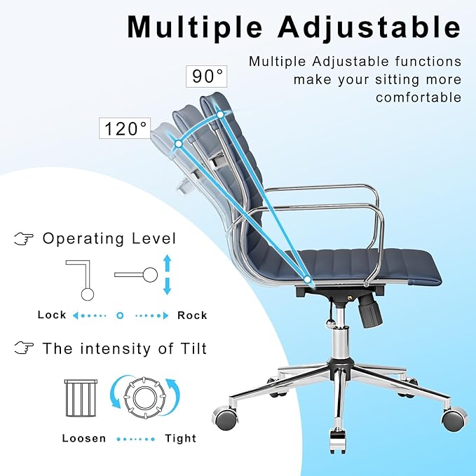 Office Chair Swivel Seat with Armrests and Wheels Comfortable Adjustable Gaming Seat for Adults Heavy Duty Work Chair for Home Office ,Navy, 22.83in Seat
