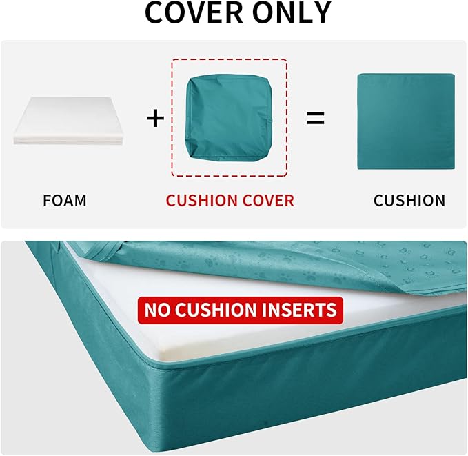 Easy-Going Waterproof Patio Cushion Covers 22x22x4 inch 2 Pack Replacement Non-Slip Outdoor Seat Cushion Slipcover with Zipper. Teal