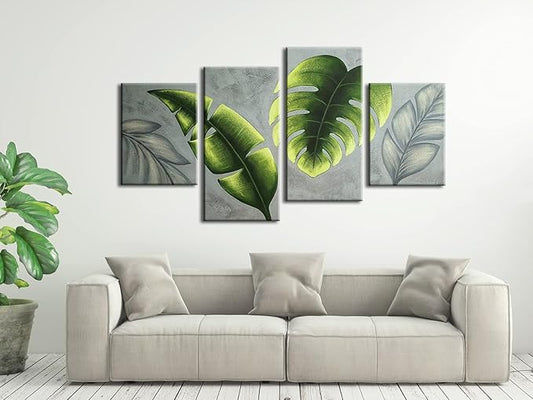 Wieco Art Botanical Paintings Wall Art on Canvas Abstract Green Leaves Canvas Wall Art for Living Room Bedroom Wall Decor Modern Artwork for Home Decorations