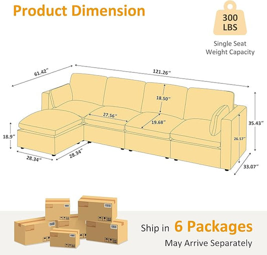 VANOMi Modular Sectional Sofa, Convertible Couch Modular Sofa Without Ottoman, Sectional Sofas for Living Room Small Apartments