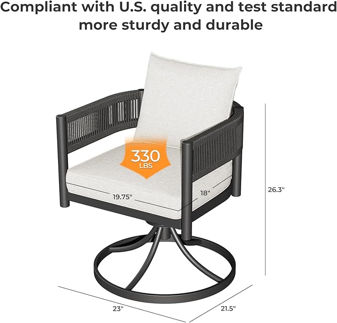 Grand patio 5-Piece Outdoor Dining Set for 4 with 1 Rectangle Expandable Table for 4-6 Person, Metal Woven Wicker Swivel Patio Chairs with Thickened Cushions for Yard, Poolside (Black)