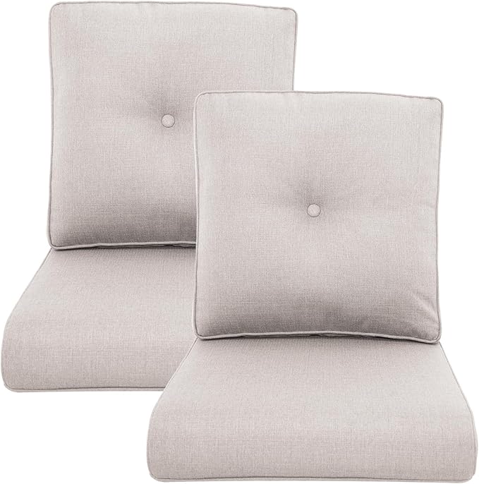 Outdoor Wicker Chair Cushions 2 Packs - Outside High Back Thick Water-Resistant Cushion 22x24 with Zipper Cover for Patio Glider Rocking Chairs Loveseat Couch – Beige/Buckle