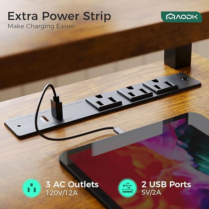 AODK Electric Standing Desk with Drawers & Keyboard Tray, 55 Inch Height Adjustable Gaming Desk with Power Outlets & LED Lights, Sit Stand Table with Monitor Stand for Home, Office, Rustic Brown