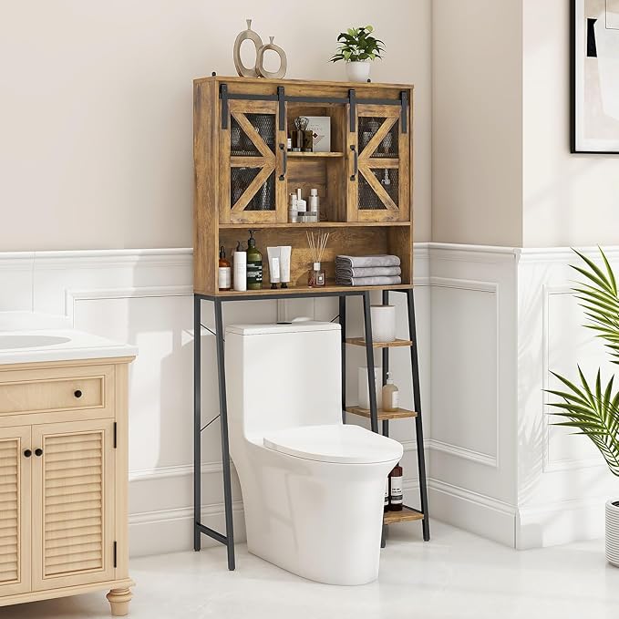Vabches Over The Toilet Storage Cabinet, Farmhouse Storage Cabinet Over Toilet with Sliding Barn Door,Home Space-Saving Toilet Rack, for Bathroom, Restroom, Laundry