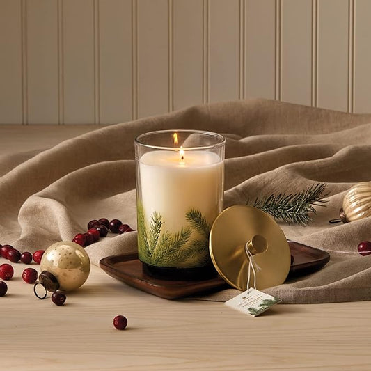 Thymes Frasier Fir Candle - Heritage Pine Needle Luminary Scented Candles - Elegant Pine Candle - Crisp Siberian Fir, Cedarwood & Sandalwood - Holiday Candles - Christmas Decor (Large, 16 oz)