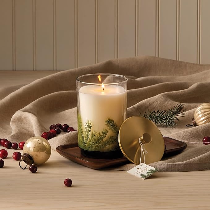 Thymes Frasier Fir Candle - Heritage Pine Needle Luminary Scented Candles - Elegant Pine Candle - Crisp Siberian Fir, Cedarwood & Sandalwood - Holiday Candles - Christmas Decor (Large, 16 oz)
