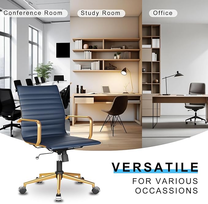 Executive Desk Chair Ergonomic Swivel Office Chair with Armrests and Wheels Heavy Duty Chair for Home Office Comfortable Wide Seat for Women and Men ,Gold Navy