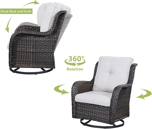 HUMMUH 8 Piece Patio Furniture PE Wikcer Outdoor Furniture Set with Sectional Sofa Swivel Patio Chairs Ottomans and Glass Coffee Table for Yard,Garden,Lawn