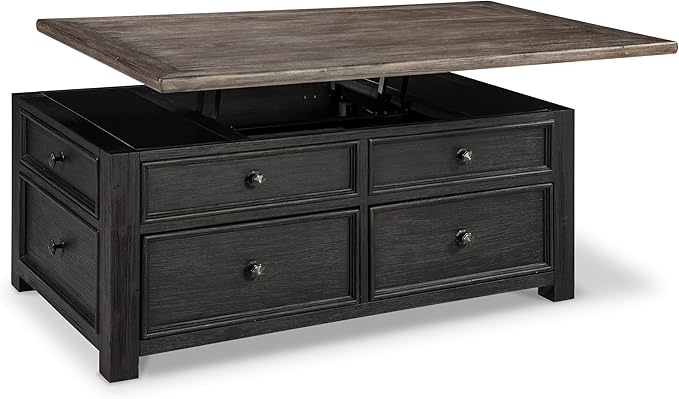 Signature Design by Ashley Tyler Creek Rustic Farmhouse Lift Top Coffee Table with Drawers, Brown & Black