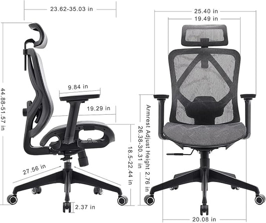 Ergonomic Office Chair with Lumbar Support, 3D Adjustable Armrest, Mesh Home Office Desk Chairs, Swivel Computer Chair, High Back Reclining Executive Office Chair,400lbs Capacity (Black/Grey)