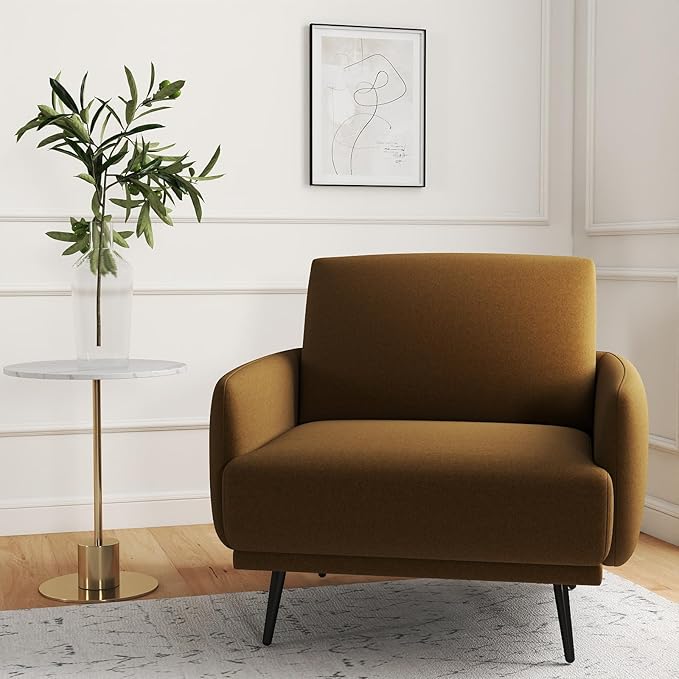 Oversized Accent Chair for Living Room Chairs Reading Arm Chair Comfy Modern Single Sofa Side Chairs with Metal Legs & Soft Cushion for Bedroom, Waiting Room (Velvet Brownish, Set of 1)