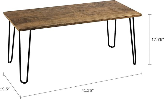 Coffee Table with Hairpin Legs - Modern Industrial Style Home Decor - Woodgrain-Look and Steel Accent Living Room Furniture by Lavish Home (Brown)