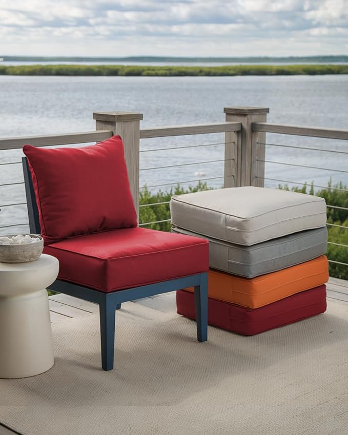 Luxury 24x24x6 Inch Outdoor Seat Cushions - Set of 2 Water Resistant Patio Chair Replacement Cushion for Porch Set Rattan Dining Rocker Glider Chairs Loveseat Couch Sectional Sofa - Red