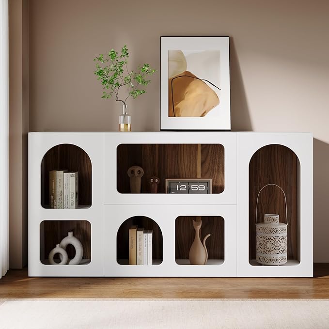 Tribesigns 59" White Console Table, Modern Entryway Table, Wooden Storage Organizer Entrance Table with 6 Compartments, Long Sofa Table, Behind Couch Table with Storage for Living Room, Hallway, Foyer