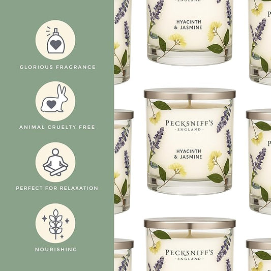 Pecksniff’s 1 Wick Candle – Jasmine & Hyacinth, 184 g / 6.49 oz – Long Lasting Burn, Elegant Home Decor & Relaxing Ambiance