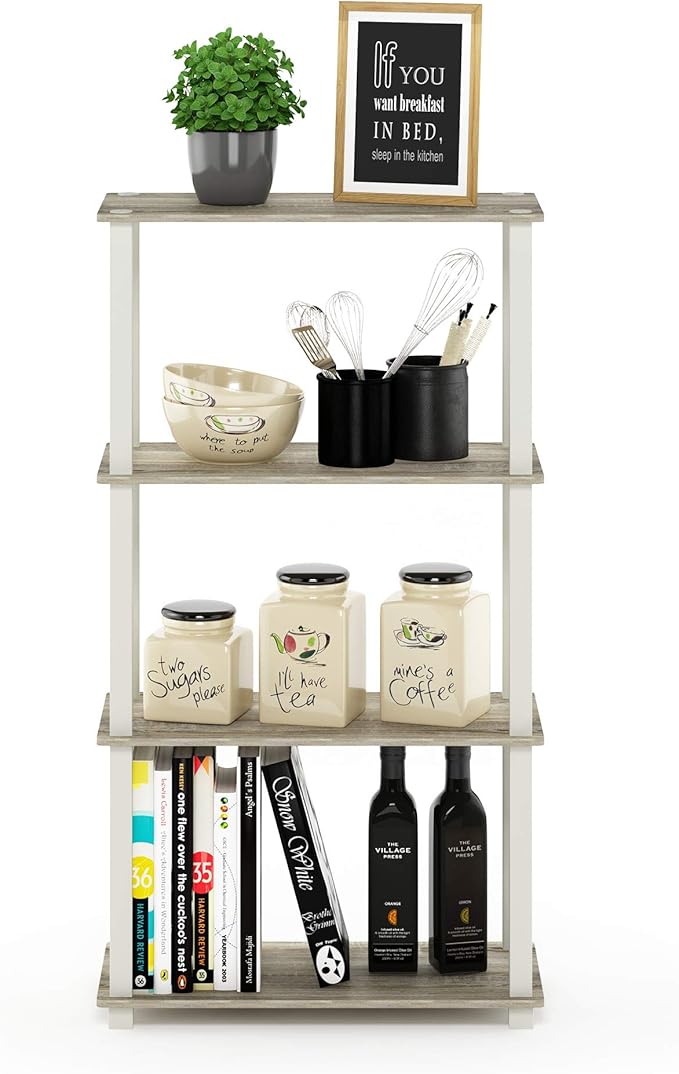 Furinno Turn-N-Tube 4-Tier Multipurpose Shelf Display Rack, Square Tube, Sonoma Oak/White