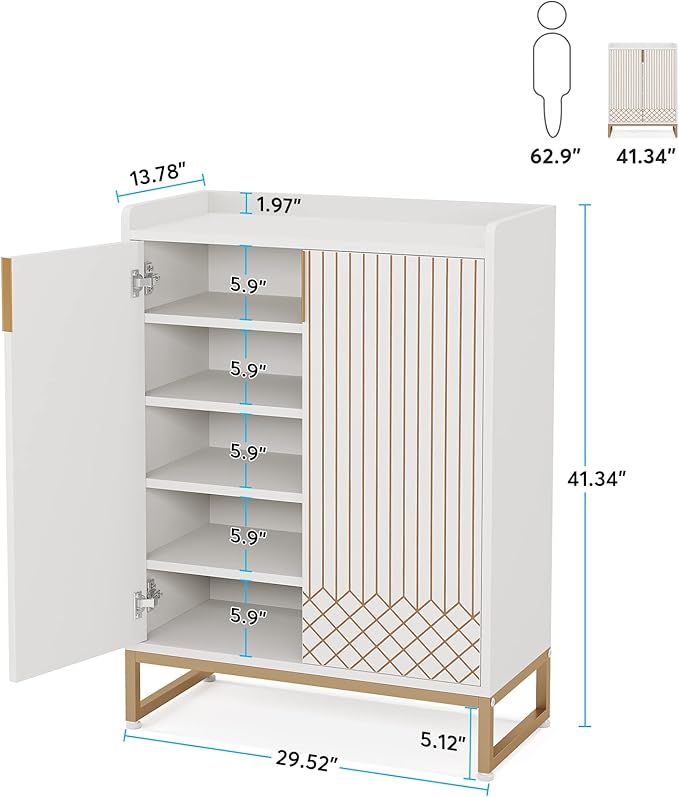 Tribesigns Shoe Cabinet with Doors, 5 Tiers Shoe Storage Cabinet for Entryway, 25 Pairs Wooden Shoe Cabinets, Modern Shoe Organizer Storage for Living Room, Bedroom, Hallway, Closet, White