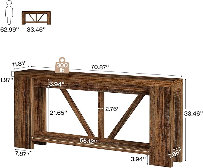 Tribesigns 70.9" Narrow Long Console Table, 2-Tier Farmhouse Entryway Table with Storage, Modern Entry Sofa Table Behind Couch for Hallway, Foyer, Living Room, Dark Brown
