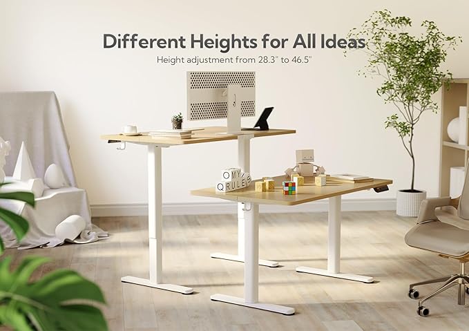 Claiks Electric Standing Desk, Adjustable Height Stand up Desk, 55x24 Inches Sit Stand Home Office Desk with Splice Board, White Frame/Nature Top