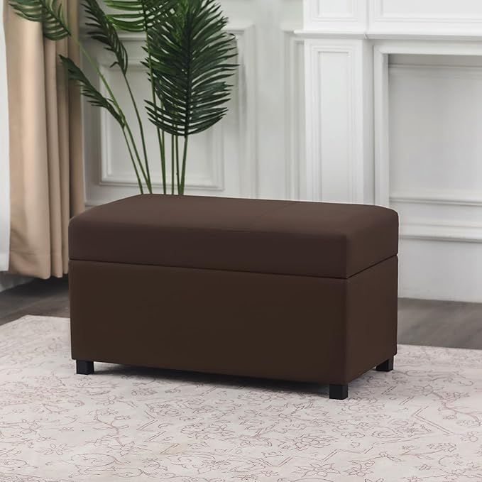 Asense Storage Ottoman Bench –32 Inch Stylish Compact Design with Storage, Extra Seating & Modern Leather Appeal for Living Room, Bedroom, Entryway, Espresso Brown