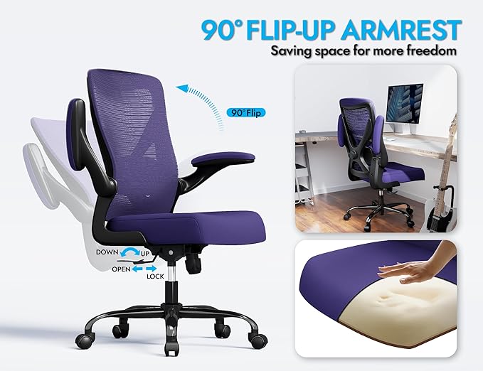 Ergonomic Office Chair - X-Shaped Computer Desk Chair Comfy, Gaming Chair, Office Chair with Lumbar Support, Mesh Office Chairs, Desk Chair for Long Hours(Black Purple)
