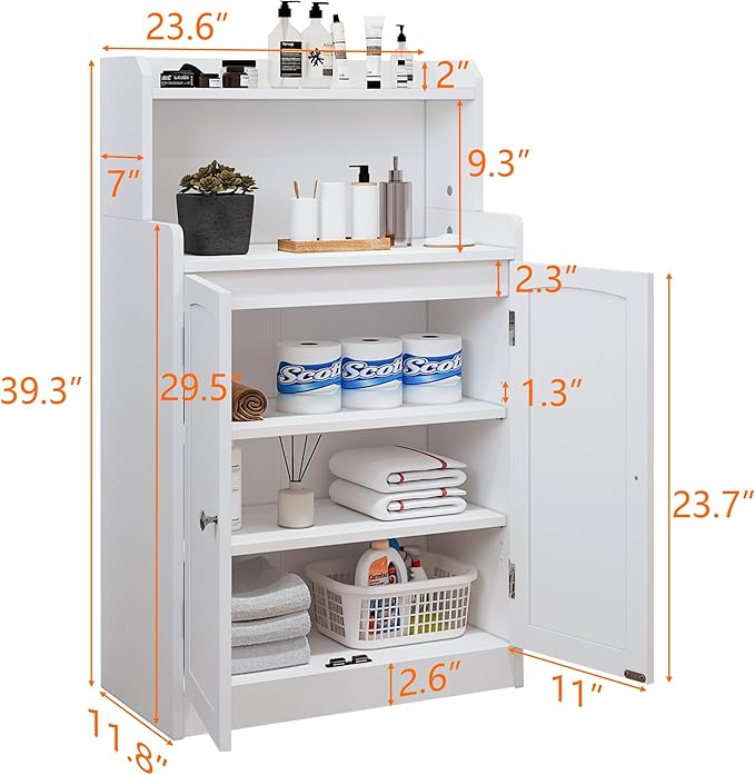 40 Inch Bathroom Storage Cabinet, Freestanding Organizer with 2 Doors, Bath cabinets Floor Standing, Suitable for Dining Room, Kitchen, Living Room, Hallway (White)